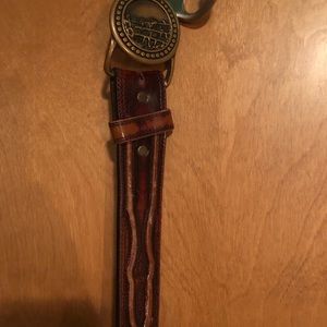 Vintage leather brown belt with tree buckle